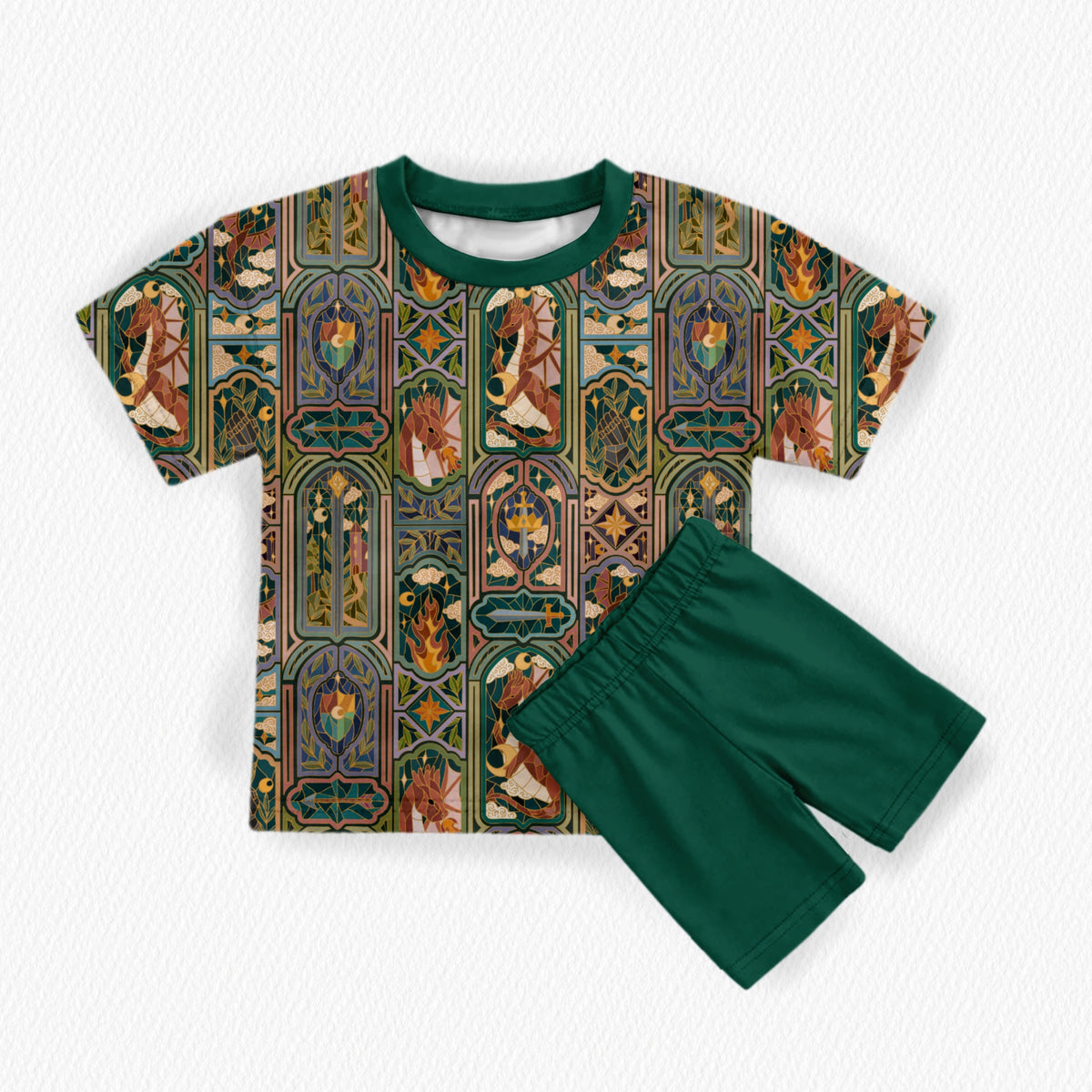 Adult Oversize T & Ribbed Biker Short: Stained Glass Dragon *SHIPS MARCH*