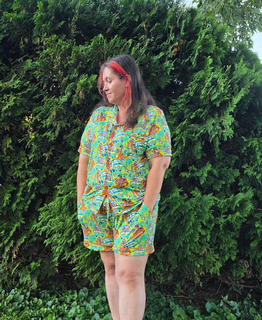 RTS Adult Button up Lounge Sets: Groovy Mystery