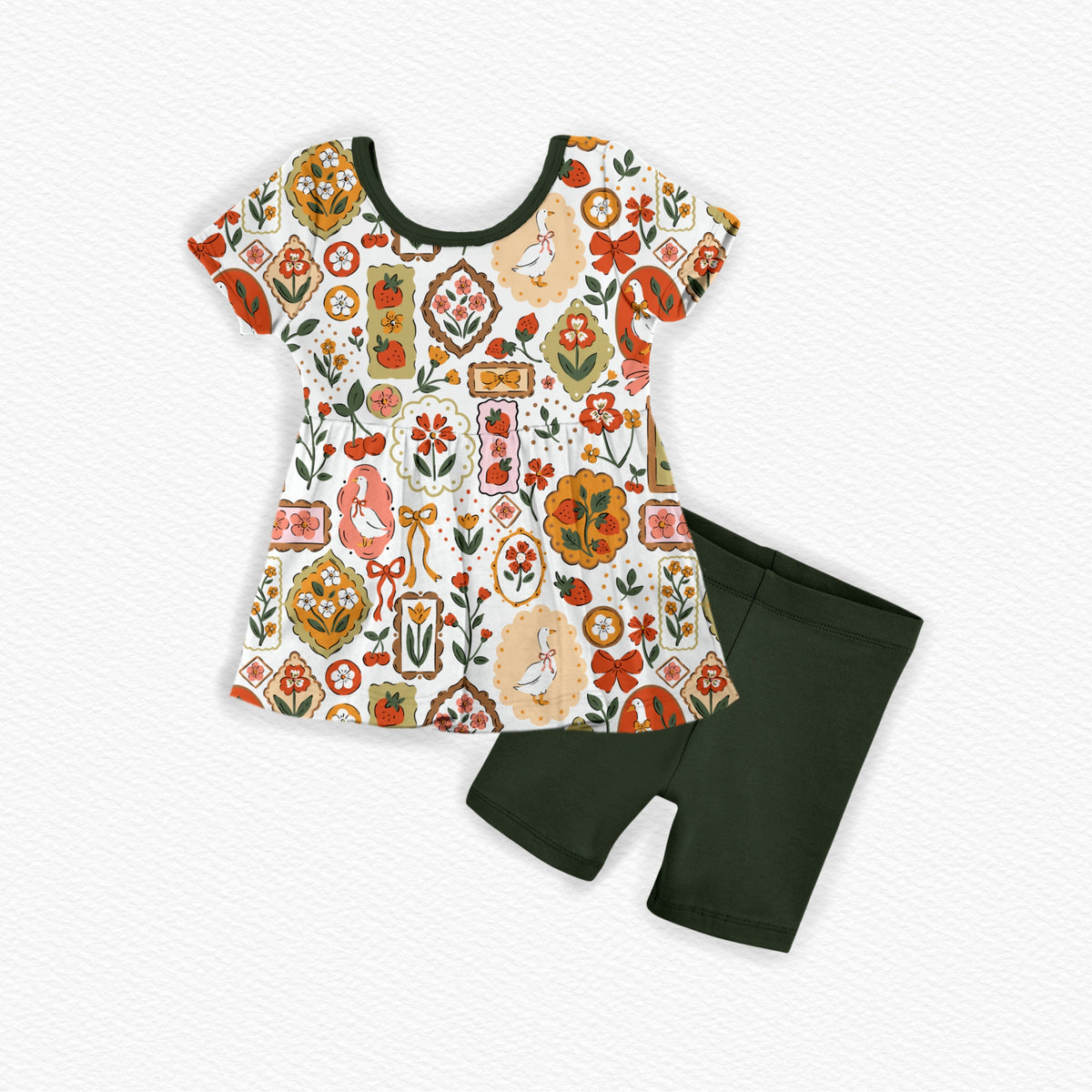 RTS PLAY Short sleeve peplum / bikers: Silly Strawberry Geese